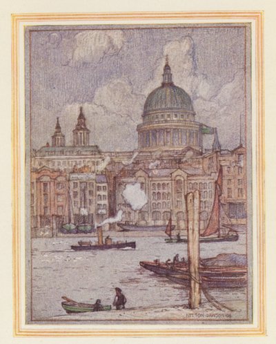 San Pablo desde el río (litografía en color) de Nelson Dawson