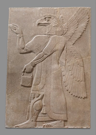 Panel de Relieve de Figura Sobrenatural con Cabeza de Águila y Alas, c.883-59 a.C. de Neo Assyrian