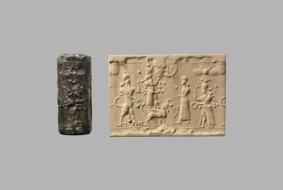 Sello cilíndrico con hombre escorpión e impresión moderna, c. siglo VIII-VII a.C. (cuarzo, criptocristalino) de Neo Assyrian