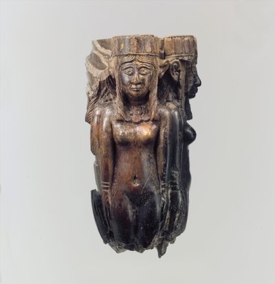 Mango de abanico o matamoscas en forma de cuatro figuras femeninas, c. siglo VIII-VII a.C. (marfil) de Neo Assyrian