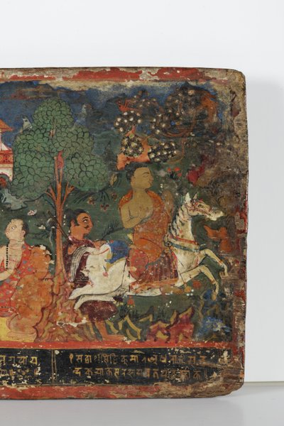 Detalle de una cubierta de manuscrito budista de Nepalese School