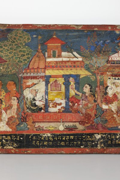 (detalle) de una cubierta de manuscrito budista de Nepalese School