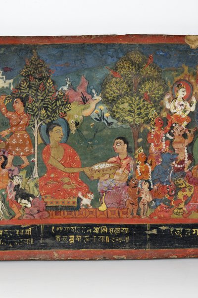 (detalle) de una cubierta de manuscrito budista de Nepalese School