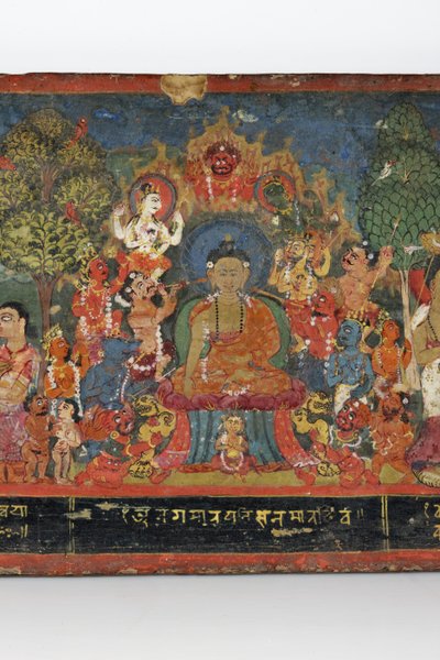 (detalle) de una cubierta de manuscrito budista de Nepalese School