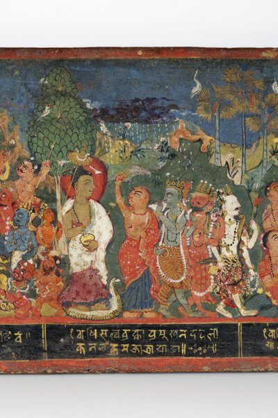 (detalle) de una cubierta de manuscrito budista de Nepalese School