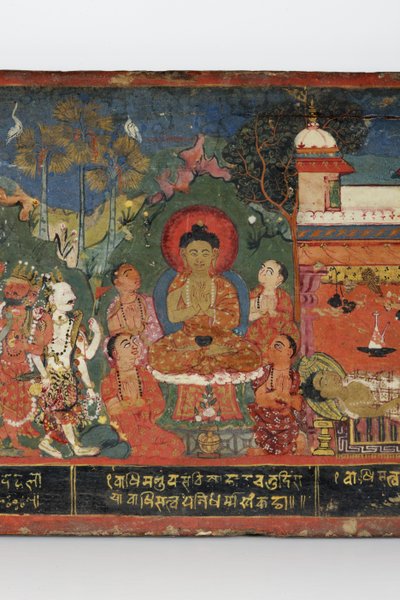 (detalle) de una cubierta de manuscrito budista de Nepalese School