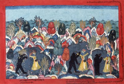 Krishna luchando contra Jambavata, rey de los osos, c. 1775 de Nepalese School