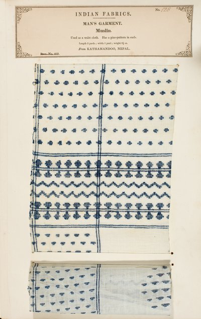 Muestra de muselina de Kathamandoo en Nepal, de La Colección de los Fabricantes de Textiles de la India, por John Forbes Watson, publicada en 1866 de Nepalese School