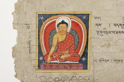 Página de un manuscrito budista, posiblemente del Mahashitalanika, c.1400 de Nepalese School