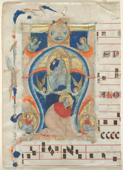 Fragmento de un antifonario con inicial historiada (A): Cristo en majestad de Neri da Rimini