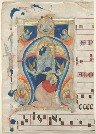 Fragmento de un antifonario con inicial historiada A: Cristo en majestad de Neri da Rimini