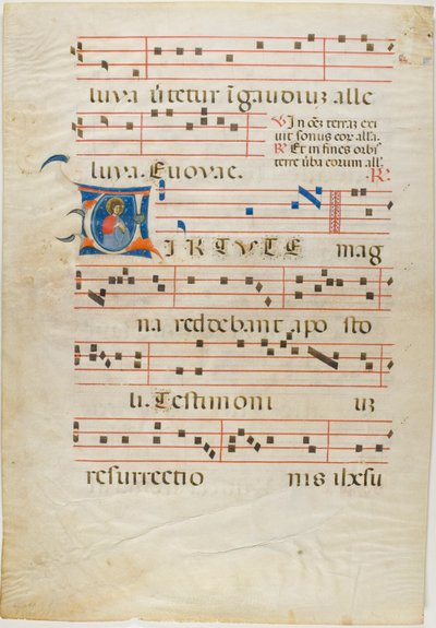Santo mártir en una inicial historiada "V" de un antifonario de Neri da Rimini