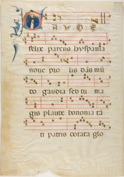 San Domingo en una inicial historiada "G" de un antifonario de Neri da Rimini