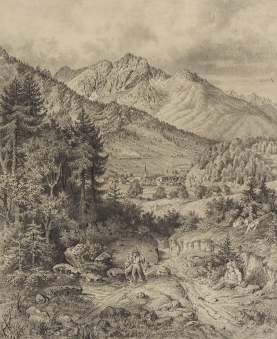 Alpenlandschaft mit Staffage de Leopold Blonder