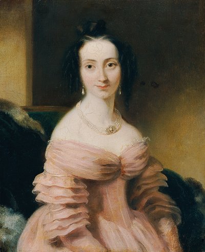 Señora en un vestido burdeos de Leopold Blonder