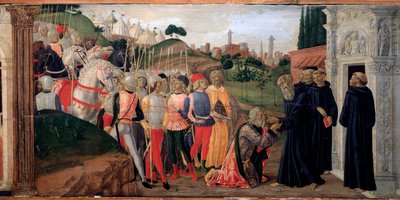Totila, rey de los ostrogodos visitando a Benito de Nursia (detalle) de Neroccio di  Landi
