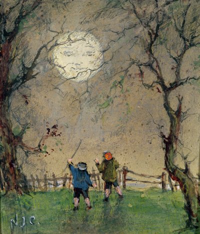 El hombre en la luna (acuarela sobre papel) de Nesta Jennings Campbell