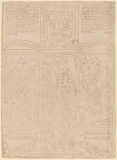 El Bautismo de Cristo; Faraón Pasando por el Mar Rojo; Josué y Caleb de Netherlandish 15th Century