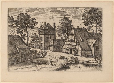 Pueblo con estanque de Netherlandish 16th Century