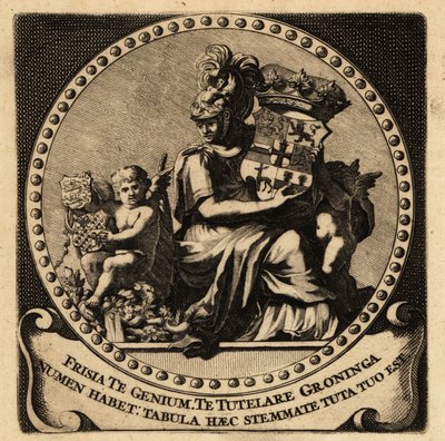 Figura alegórica de Frisia y Groninga con escudos de armas de Netherlandish School