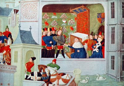 Harl 4380 f.117 Entrevista de Ricardo II y el duque de Gloucester en el castillo de Pleshy, de 