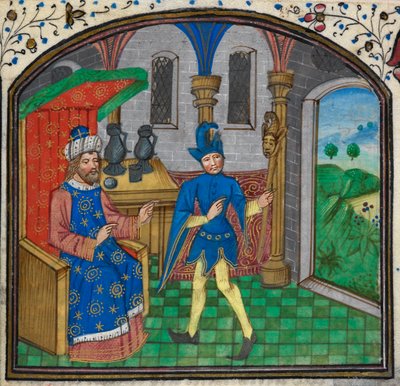 Harley 3000, f.189 Un tonto con su amo, de un Libro de Horas del Maestro Mildmay, c.1460-70 (vitela) de Netherlandish School
