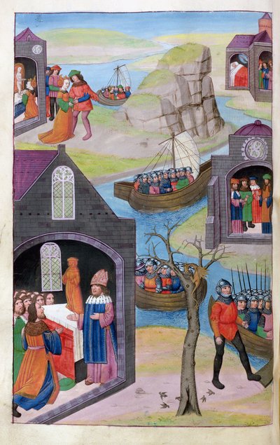 El sueño de Heenbas. Paris y Helena. Calchas explica el prodigio, de Metamorfosis 12 de Ovidio, 1479 de Netherlandish School