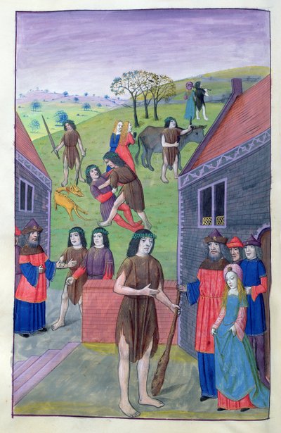 Hércules lucha contra Aqueloo y toma al toro por el cuerno, 1479 de Netherlandish School