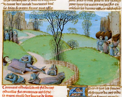 Ms. Royal 15 E.IV fol.187 Muertes por hambruna, de "Chroniques d