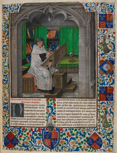 Royal 14 E. I f.3 Vincent de Beauvais leyendo en su escritorio, de 