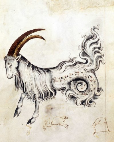 Sloane 3983, f.3v El signo zodiacal Capricornio (vitela) de Netherlandish School