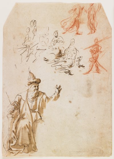 Estudio de un profeta del Antiguo Testamento y otros estudios de figuras (recto); Estudio de una figura masculina con una cuerda (verso) de Netherlandish School