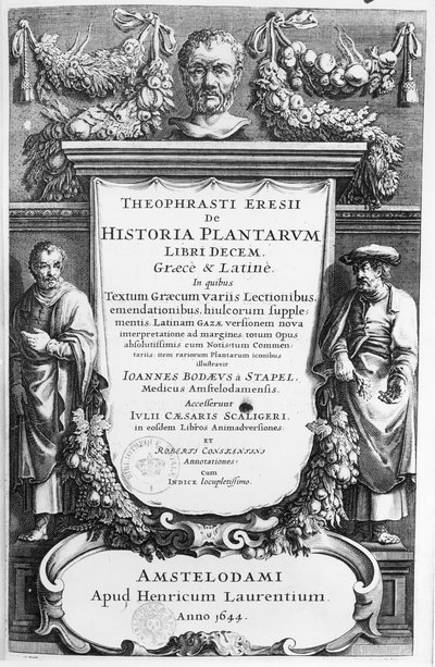 Portada de Historia Plantarum Libri Decem por Teofrasto (c.372-c.287 a.C.) publicada en Ámsterdam en 1644 de Netherlandish School
