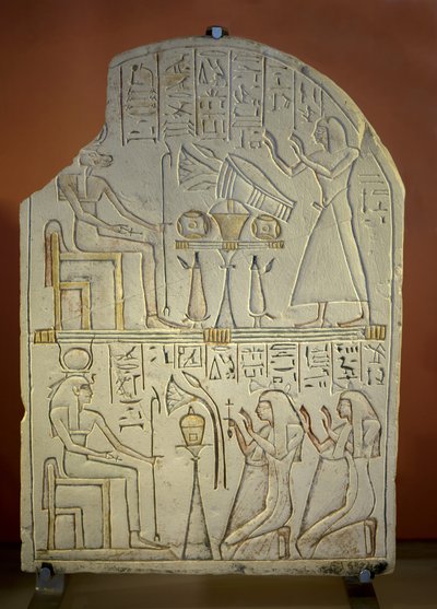 Estela de Penboui a Toueris e Isis Hathor (piedra caliza pintada, nuevo imperio) de New Kingdom Egyptian