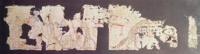 Papiro satírico que representa a un ratón siendo servido por gatos de New Kingdom Egyptian