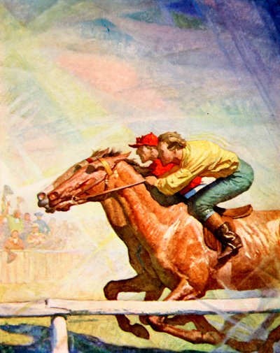 Maldiciendo y azotando, el jockey llegó al poste de meta de Newell Convers (after) Wyeth