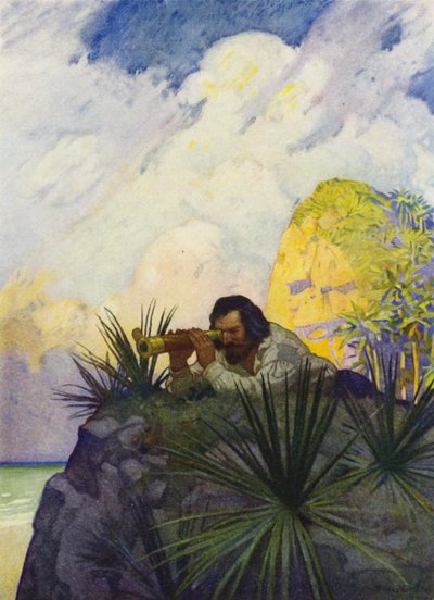 Ilustración para Robinson Crusoe de Newell Convers (after) Wyeth