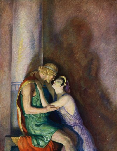 Odisea: Odiseo y Penélope reunidos (litografía en color) de Newell Convers (after) Wyeth