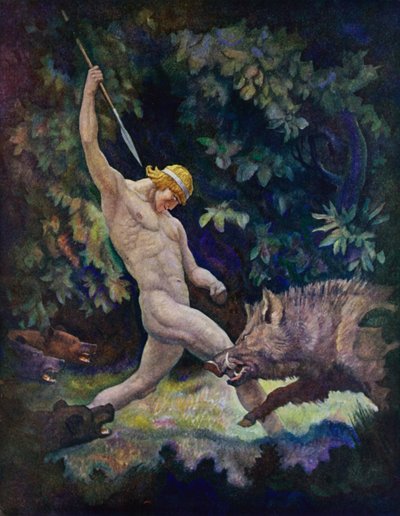 Odisea: La caza del jabalí (litografía en color) de Newell Convers (after) Wyeth