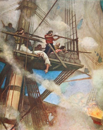 La lucha en las cimas de fuego contra un barco inglés de Newell Convers (after) Wyeth