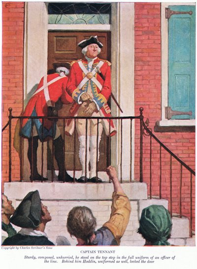 Capitán Tennant: Firme, compuesto, sin prisa, se paró en el escalón superior con el uniforme completo de un oficial de línea de Newell Convers Wyeth