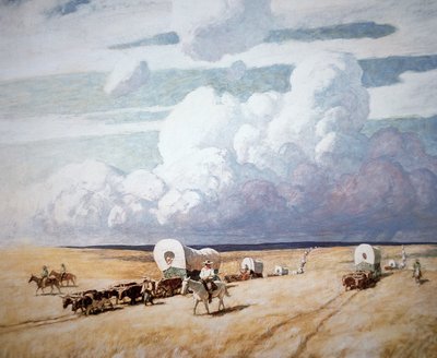 Carretas cubiertas dirigiéndose al oeste de Newell Convers Wyeth