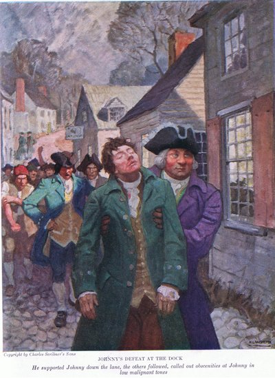La derrota de Johnny en el muelle: Apoyó a Johnny por el camino. Los otros lo siguieron gritando obscenidades en tonos bajos y malignos de Newell Convers Wyeth