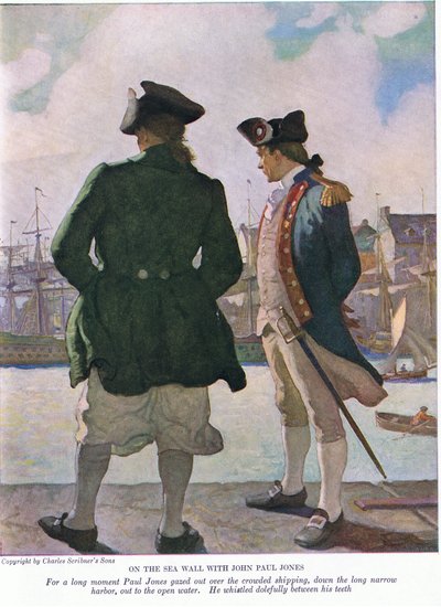En el malecón con John Paul Jones: Durante un largo momento, John Paul miró hacia el puerto hasta el agua abierta de Newell Convers Wyeth