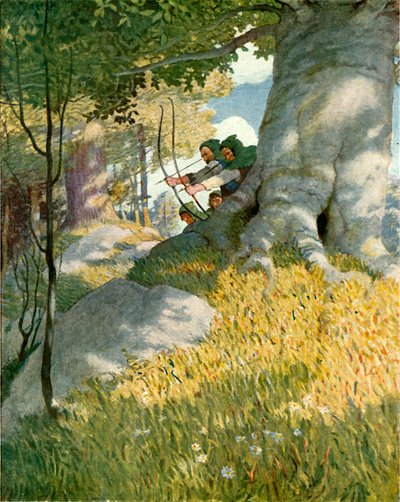 Robin Hood y sus compañeros rescatan a Will Stutely de Newell Convers Wyeth