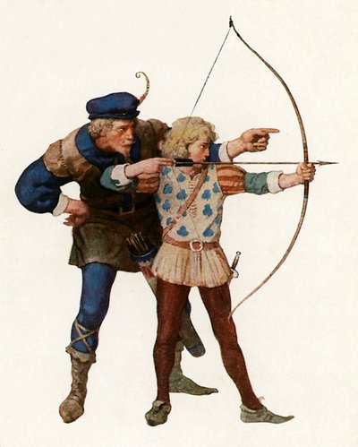 Robin Hood entrena a un joven arquero de Newell Convers Wyeth
