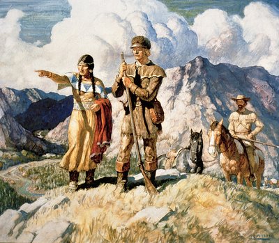 Sacagawea con Lewis y Clark durante su expedición de 1804-06 de Newell Convers Wyeth