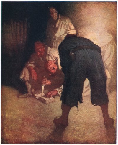 La Mancha Negra: Aproximadamente a mitad de camino cuesta abajo hacia el fortín, estaban reunidos en un grupo de Newell Convers Wyeth