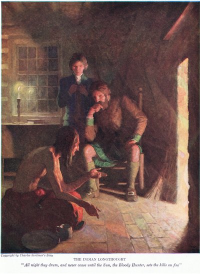 El indio pensó mucho! Toda la noche tocan el tambor y no cesan hasta que el sol, el cazador sangriento, incendia las colinas de Newell Convers Wyeth