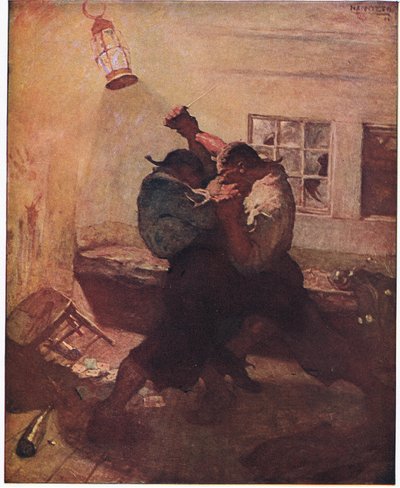 La pelea en la caverna: Me mostró a Hands y su compañero luchando en una pelea mortal de Newell Convers Wyeth